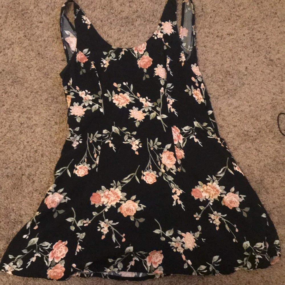 Black dress with pink/green flowers. Forever 21